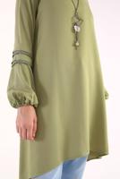Tesettür giyim YEŞİL KOLLARI GÜPÜR DETAYLI TUNİK 86005 