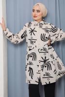 Tesettür giyim SİYAH KARIŞIK DESENLİ DÜĞMELİ TUNİK 8932 