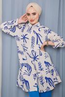 Tesettür giyim LACİVERT KARIŞIK DESENLİ DÜĞMELİ TUNİK 8932 