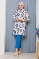 Tesettür giyim LACİVERT KARIŞIK DESENLİ DÜĞMELİ TUNİK 8932 