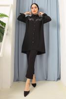 Tesettür giyim SİYAH PÜSKÜLLÜ DÜĞMELİ TUNİK 8942 