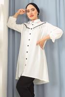 Tesettür giyim BEYAZ PÜSKÜLLÜ DÜĞMELİ TUNİK 8942 