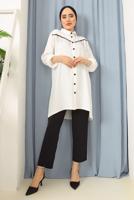 Tesettür giyim BEYAZ PÜSKÜLLÜ DÜĞMELİ TUNİK 8942 
