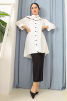 Tesettür giyim BEYAZ PÜSKÜLLÜ DÜĞMELİ TUNİK 8942 