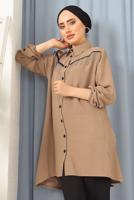 Tesettür giyim KAHVE PÜSKÜLLÜ DÜĞMELİ TUNİK 8942 