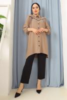 Tesettür giyim KAHVE PÜSKÜLLÜ DÜĞMELİ TUNİK 8942 