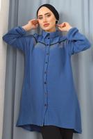 Tesettür giyim LACİVERT PÜSKÜLLÜ DÜĞMELİ TUNİK 8942 