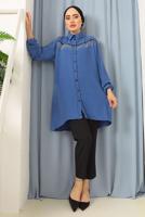 Tesettür giyim LACİVERT PÜSKÜLLÜ DÜĞMELİ TUNİK 8942 