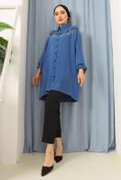 Tesettür giyim LACİVERT PÜSKÜLLÜ DÜĞMELİ TUNİK 8942 