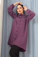 Tesettür giyim PEMBE PÜSKÜLLÜ DÜĞMELİ TUNİK 8942 