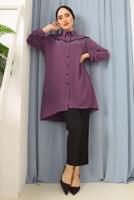 Tesettür giyim PEMBE PÜSKÜLLÜ DÜĞMELİ TUNİK 8942 