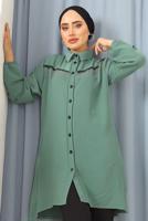 Tesettür giyim YEŞİL PÜSKÜLLÜ DÜĞMELİ TUNİK 8942 