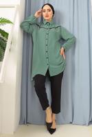 Tesettür giyim YEŞİL PÜSKÜLLÜ DÜĞMELİ TUNİK 8942 