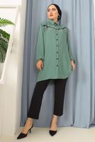 Tesettür giyim YEŞİL PÜSKÜLLÜ DÜĞMELİ TUNİK 8942 