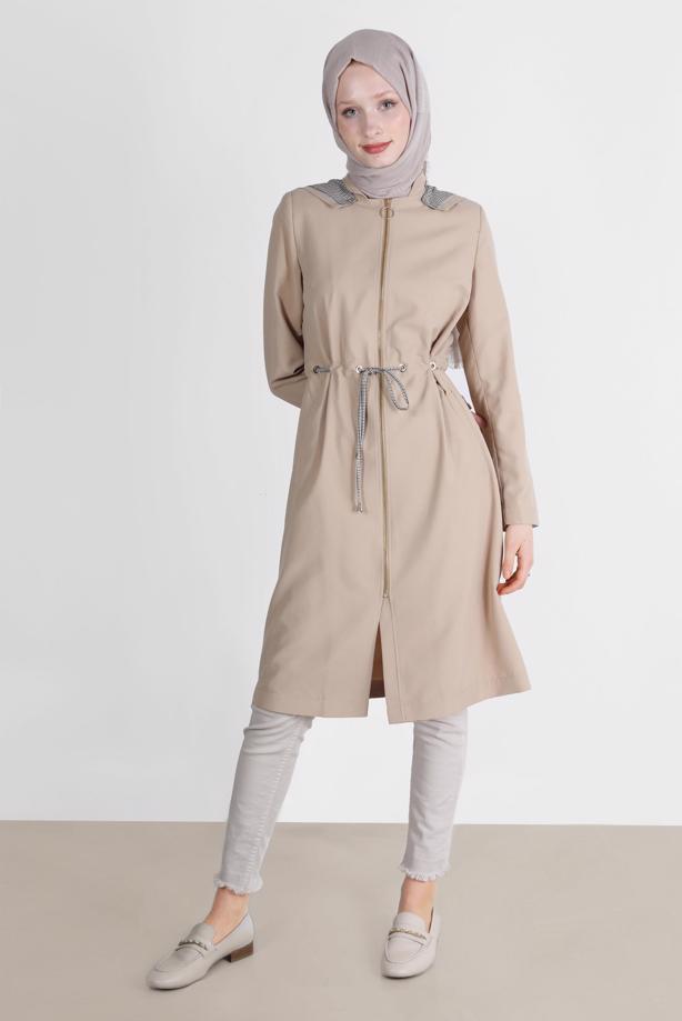 Vêtements hijab BEIGE TRENCH-COAT À CAPUCHE ALVINA T 10597 - TRENDTESETTÜR
