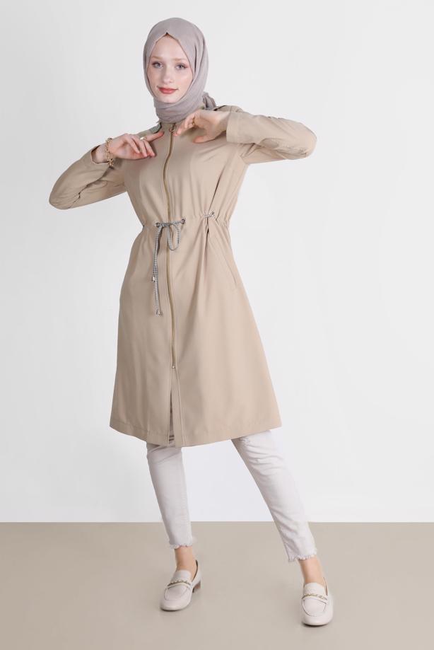 Vêtements hijab BEIGE TRENCH-COAT À CAPUCHE ALVINA T 10597 - TRENDTESETTÜR