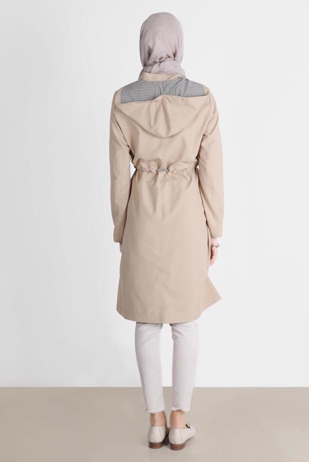 Vêtements hijab BEIGE TRENCH-COAT À CAPUCHE ALVINA T 10597 - TRENDTESETTÜR