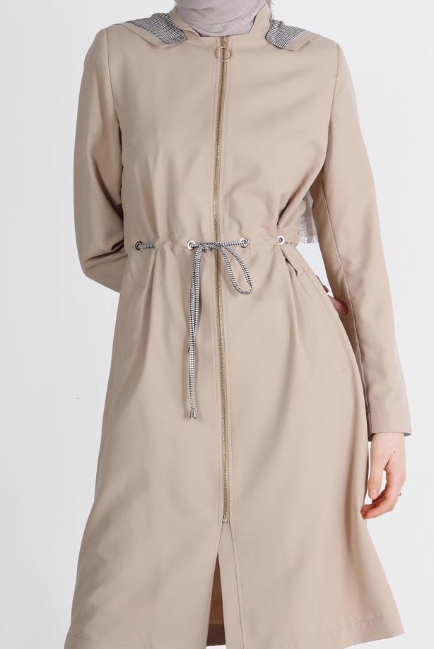 Vêtements hijab BEIGE TRENCH-COAT À CAPUCHE ALVINA T 10597 - TRENDTESETTÜR