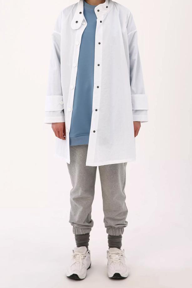 Tesettür giyim BEYAZ ASİMETRİK KESİM ÇITÇITLI KAP 11058  - TRENDTESETTÜR