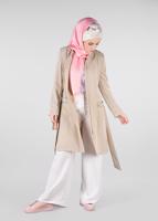 Tesettür giyim BEJ HAKİM YAKA FERMUARLI TRENÇKOT 1226	