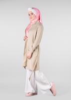 Tesettür giyim BEJ HAKİM YAKA FERMUARLI TRENÇKOT 1226	
