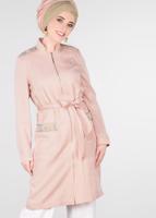 Tesettür giyim PUDRA HAKİM YAKA FERMUARLI TRENÇKOT 1226	