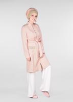 Tesettür giyim PUDRA HAKİM YAKA FERMUARLI TRENÇKOT 1226	
