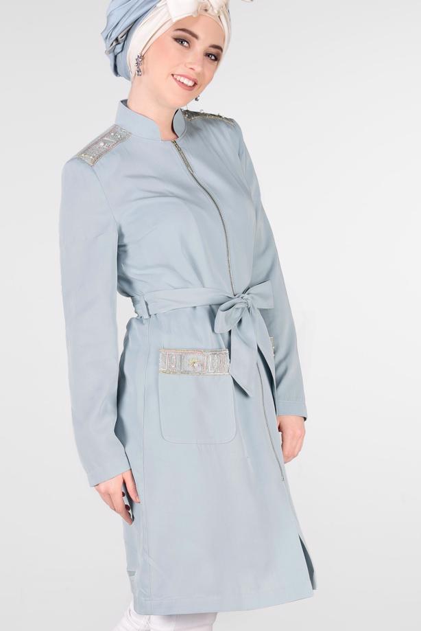 Tesettür giyim  HAKİM YAKA FERMUARLI TRENÇKOT 1226	 - TRENDTESETTÜR