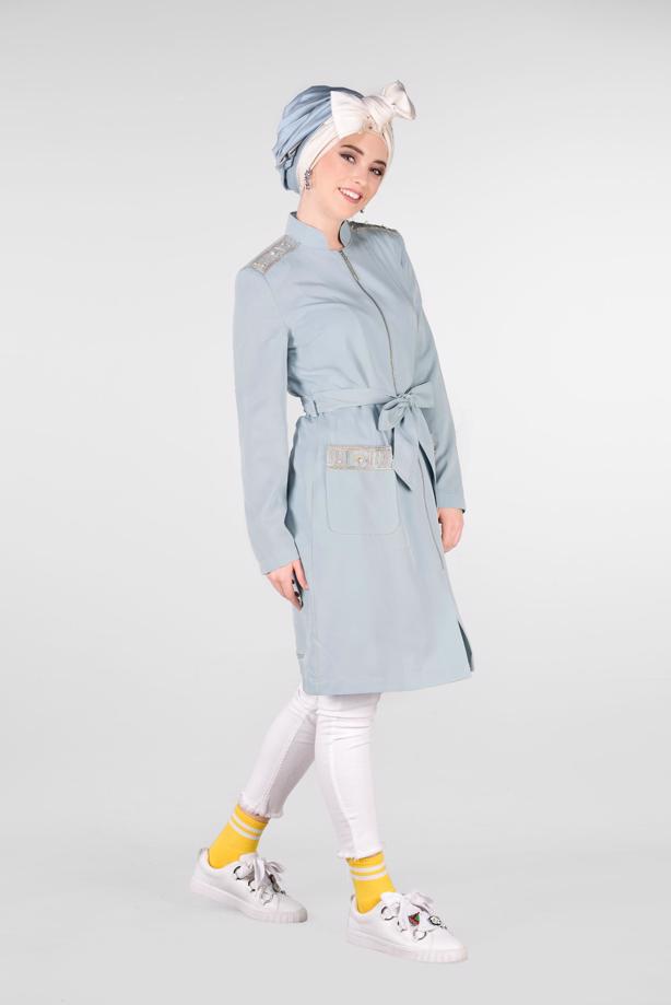 Tesettür giyim  HAKİM YAKA FERMUARLI TRENÇKOT 1226	 - TRENDTESETTÜR