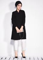 Tesettür giyim SİYAH MANŞET VE YAKASI GÜPÜR İŞLEMELİ TRENÇKOT 1288	