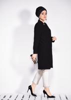 Tesettür giyim SİYAH MANŞET VE YAKASI GÜPÜR İŞLEMELİ TRENÇKOT 1288	
