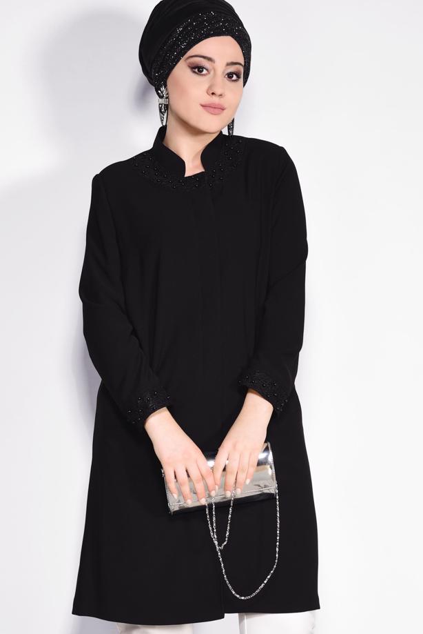 Tesettür giyim  MANŞET VE YAKASI GÜPÜR İŞLEMELİ TRENÇKOT 1288	 - TRENDTESETTÜR