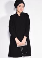 Tesettür giyim SİYAH MANŞET VE YAKASI GÜPÜR İŞLEMELİ TRENÇKOT 1288	