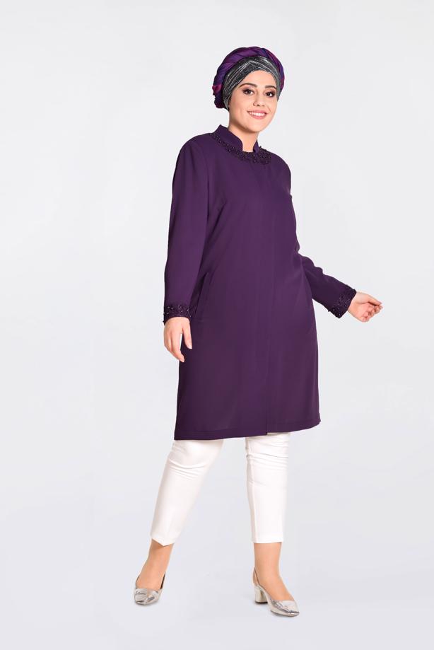 Tesettür giyim  MANŞET VE YAKASI GÜPÜR İŞLEMELİ TRENÇKOT 1288	 - TRENDTESETTÜR