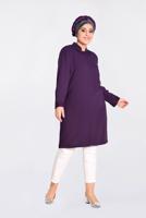 Tesettür giyim MOR MANŞET VE YAKASI GÜPÜR İŞLEMELİ TRENÇKOT 1288	