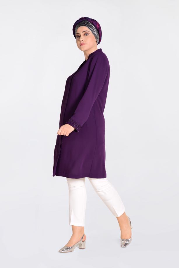 Tesettür giyim  MANŞET VE YAKASI GÜPÜR İŞLEMELİ TRENÇKOT 1288	 - TRENDTESETTÜR