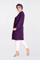 Tesettür giyim MOR MANŞET VE YAKASI GÜPÜR İŞLEMELİ TRENÇKOT 1288	