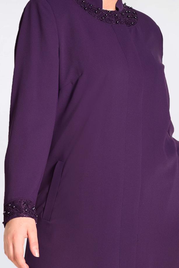 Tesettür giyim  MANŞET VE YAKASI GÜPÜR İŞLEMELİ TRENÇKOT 1288	 - TRENDTESETTÜR