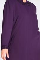 Tesettür giyim MOR MANŞET VE YAKASI GÜPÜR İŞLEMELİ TRENÇKOT 1288	