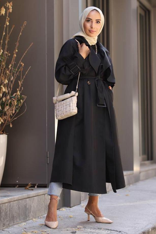 Vêtements hijab  CLASSIC TRENCH COAT WITH CLIPS DETAIL CUFFS 70080	 - TRENDTESETTÜR