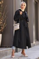 Vêtements hijab NOIR TRENCH-COAT CLASSIQUE AVEC MANCHETTES À CLIPS 70080
