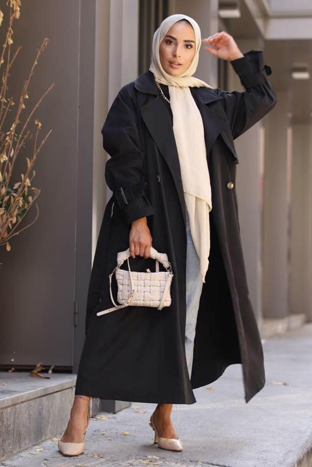 Vêtements hijab  CLASSIC TRENCH COAT WITH CLIPS DETAIL CUFFS 70080	 - TRENDTESETTÜR