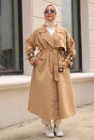 Hijab clothing BROWN CLASSIC TRENCH COAT WITH CLIPS DETAIL CUFFS 70080	