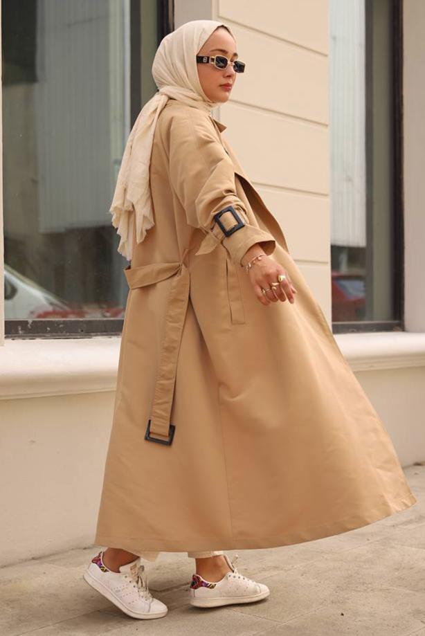 Vêtements hijab  CLASSIC TRENCH COAT WITH CLIPS DETAIL CUFFS 70080	 - TRENDTESETTÜR
