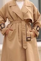 Hijab clothing BROWN CLASSIC TRENCH COAT WITH CLIPS DETAIL CUFFS 70080	