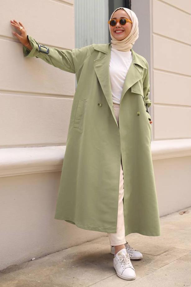 Vêtements hijab  CLASSIC TRENCH COAT WITH CLIPS DETAIL CUFFS 70080	 - TRENDTESETTÜR