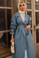Hijab clothing NAVY BLUE CLASSIC TRENCH COAT WITH CLIPS DETAIL CUFFS 70080	