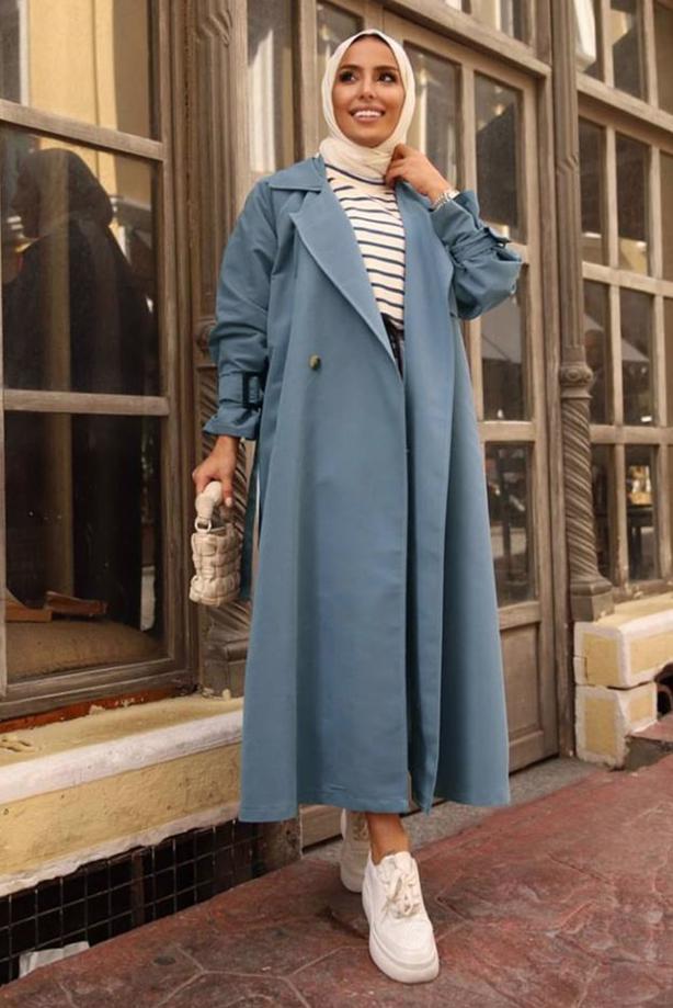 Vêtements hijab  CLASSIC TRENCH COAT WITH CLIPS DETAIL CUFFS 70080	 - TRENDTESETTÜR