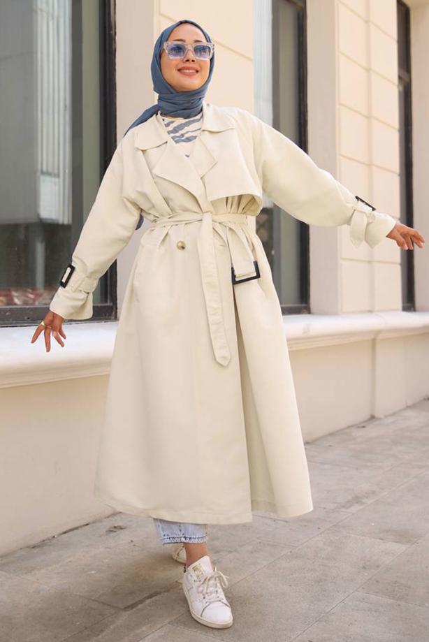 Vêtements hijab  CLASSIC TRENCH COAT WITH CLIPS DETAIL CUFFS 70080	 - TRENDTESETTÜR