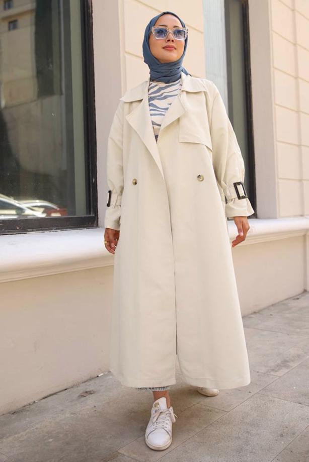 Vêtements hijab  CLASSIC TRENCH COAT WITH CLIPS DETAIL CUFFS 70080	 - TRENDTESETTÜR